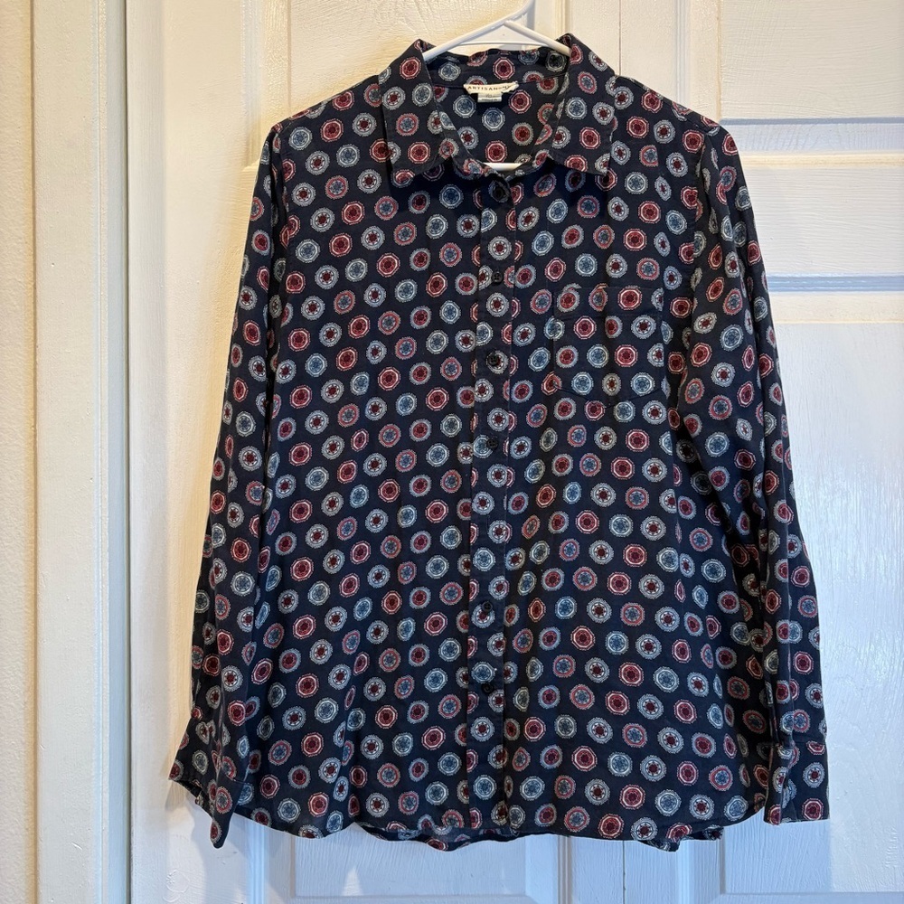 Artisan NY Blue Patterned Long Sleeve Button Up Top - Size Large
